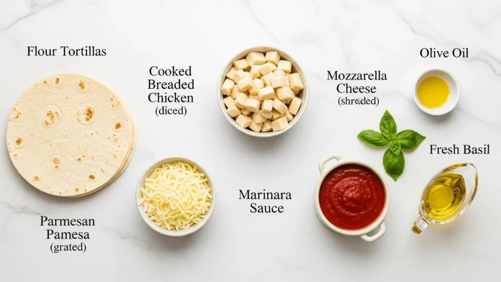 Ingredients for Chicken Parm Quesadillas